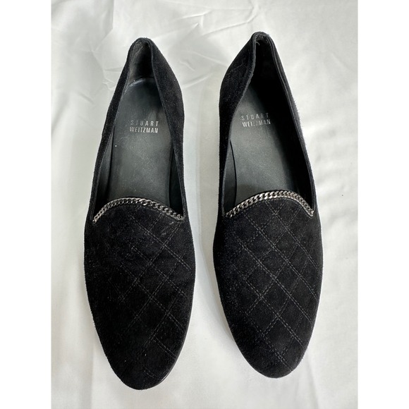 Stuart Weitzman Suede Loafers Quilted Chain Accent‎ Dress Shoes - Picture 1 of 6